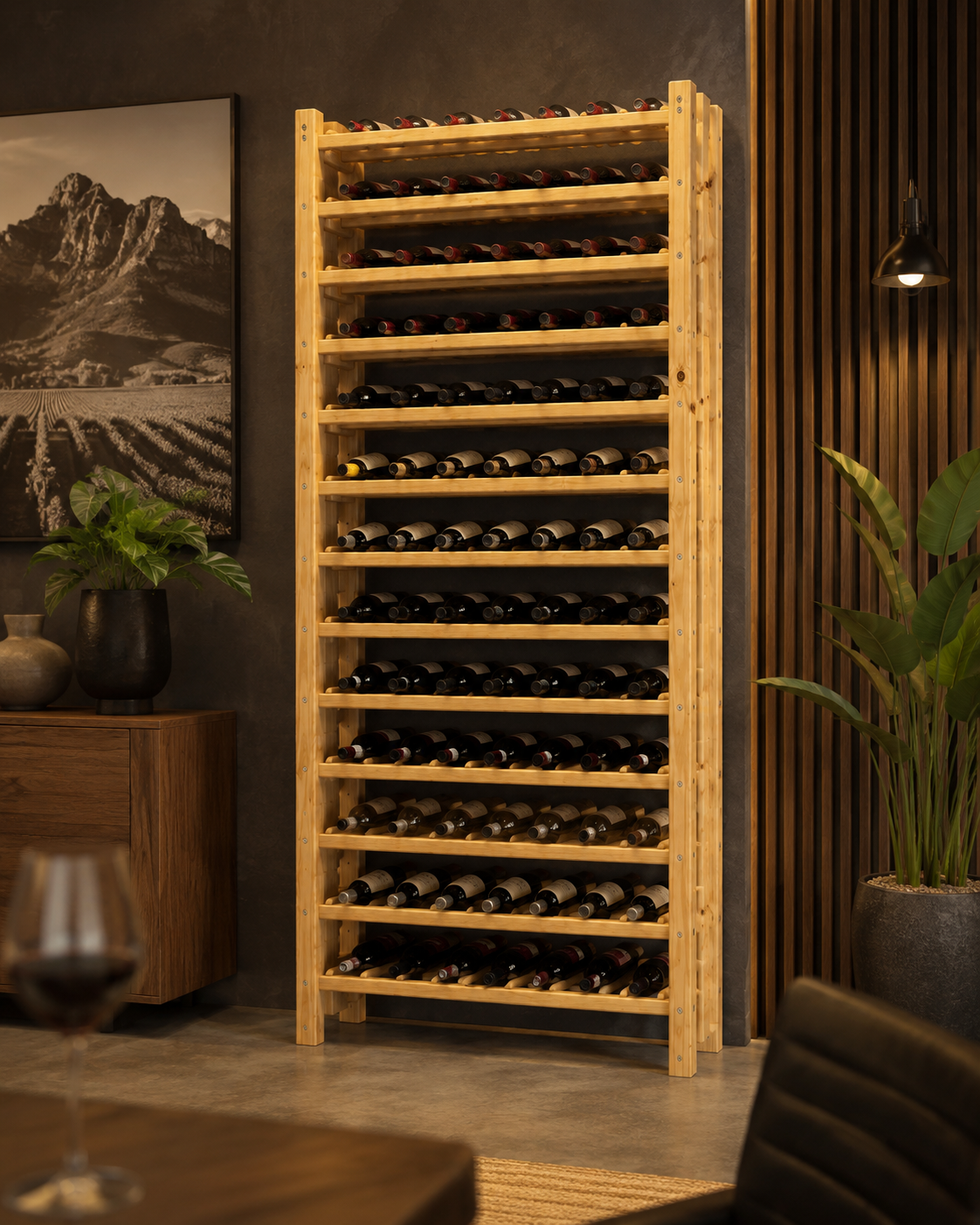 🍷 Modular Wooden Wine Rack — 900mm W × 300mm D | 650mm–2700mm High